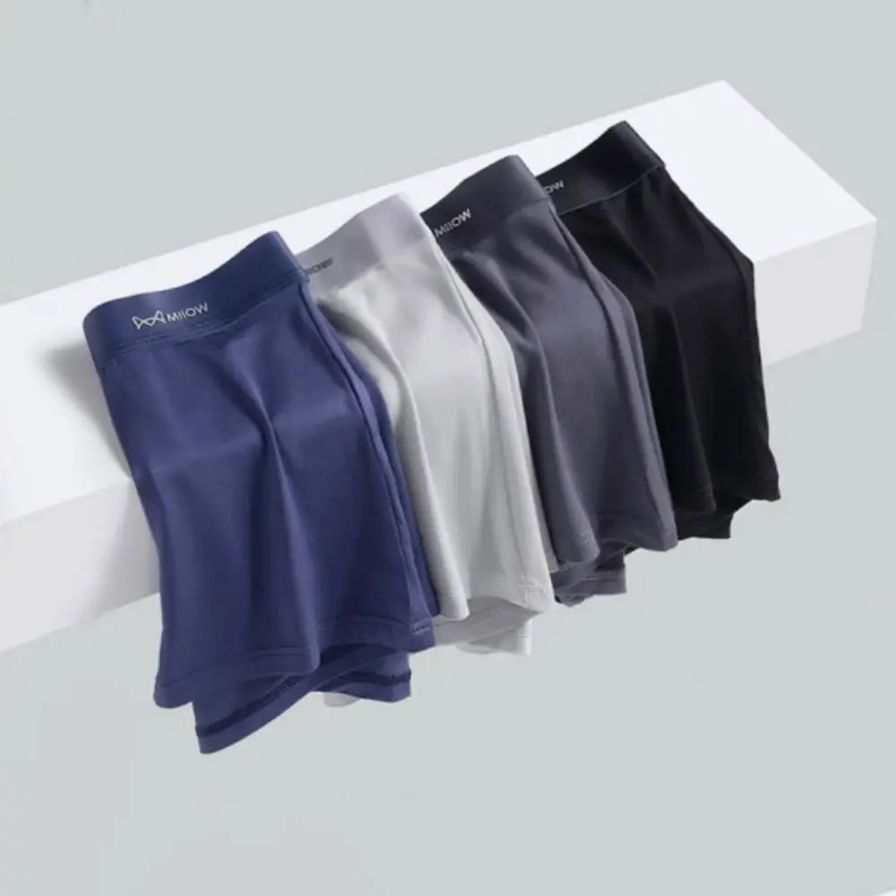 4Pcs Simple Modal Men's Flat Panties Mid Waist Large Size Sporty Boxers Shorts Seamless Underpants Men's Underwear Gifts