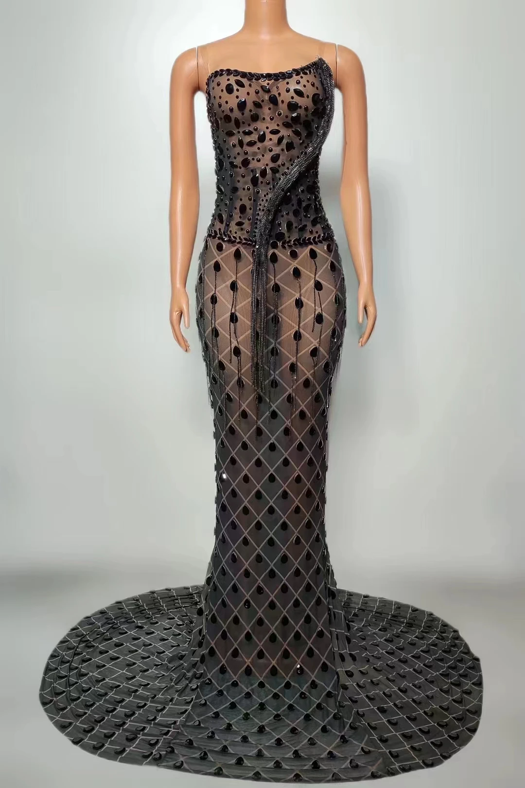 Charming Bright Crystal Dress Sexy LuxuryBeaded Rhinestone Tule Evenina Dress PromParty Dress Noble Wedding Wedding Dress A572