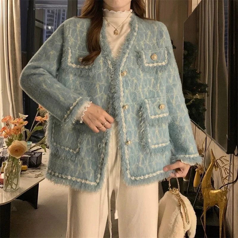 

Spring Autumn Ladies High-end Sweater Jacket Retro Women Fashion V-neck Knitting Coat 2025 Female Large Size 4XL Tassel Outwear