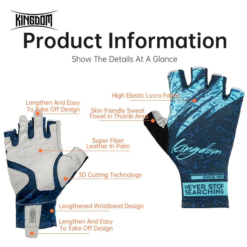 Kingdom Ice Silk Anti-slip Fishing Gloves Breathable Outdoor Sports Gloves for Cycling Bike Camping Hiking - Fingerless