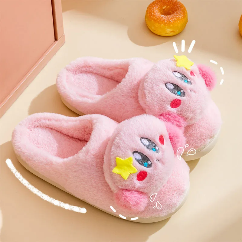 New Kawaii Cute Kirbys Slippers Cotton Slippers Home Shoes Plush Non-Slip Warm Cartoon Anime Gifts For Girlfriends and Children