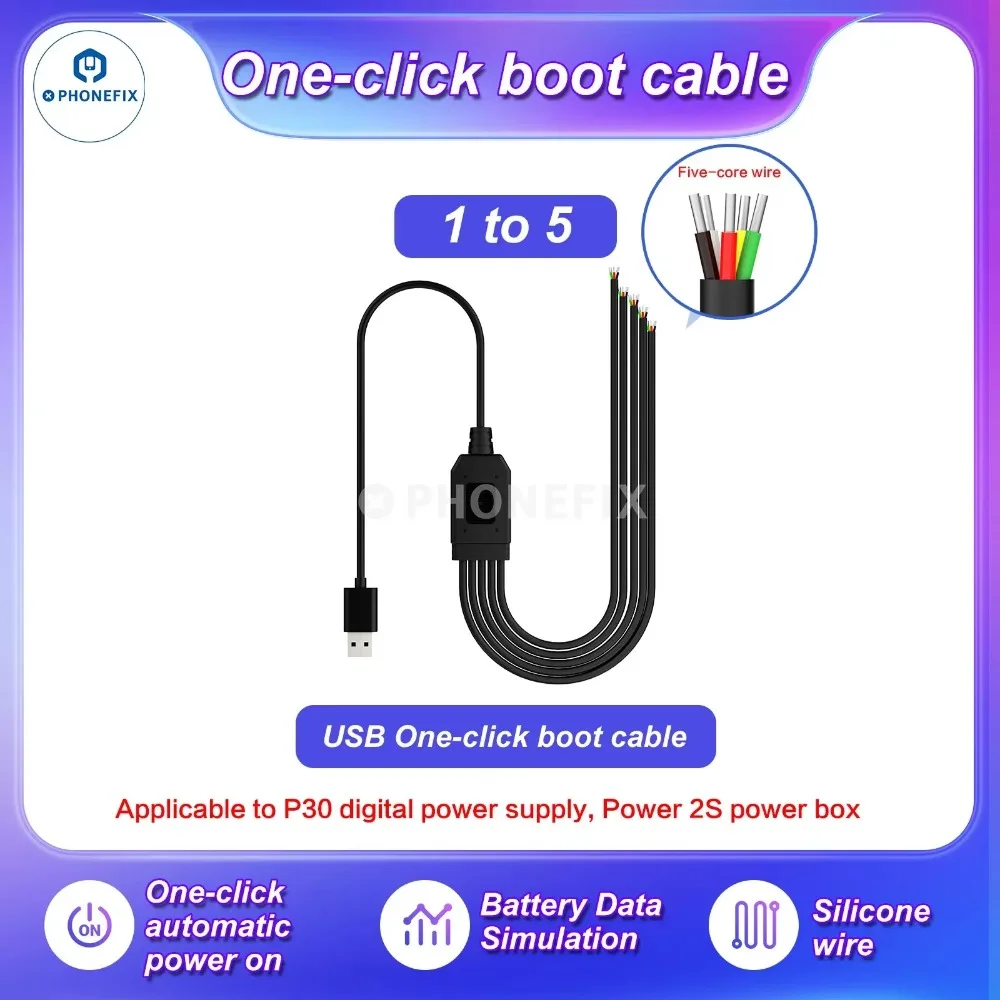 I2C Power Supply USB One-click Boot Line FPC Soft Flex Test Cable for IPhone 8-15PM Battery Data Simulation Phone Repair Tool