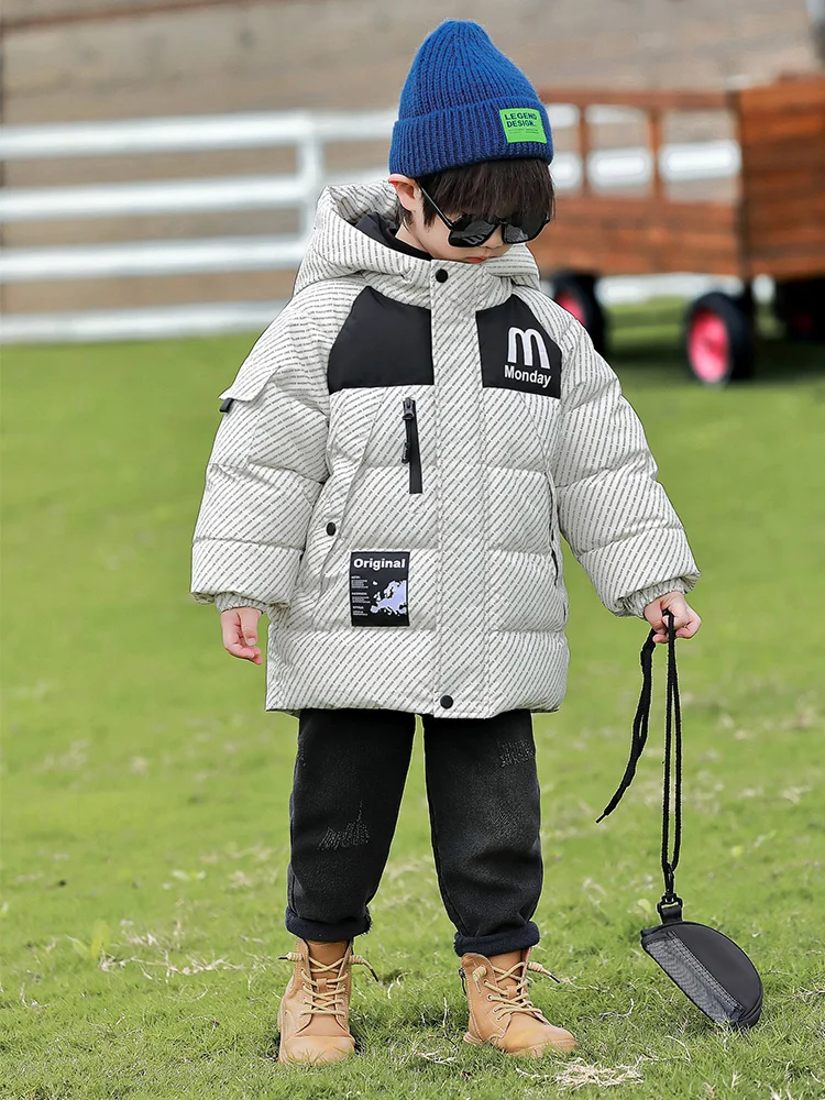 

Утепленная хлопковая куртка для мальчиков: модная зимняя верхняя одежда для маленьких мальчиков, уличный стиль, худи из полиэфирного волокна