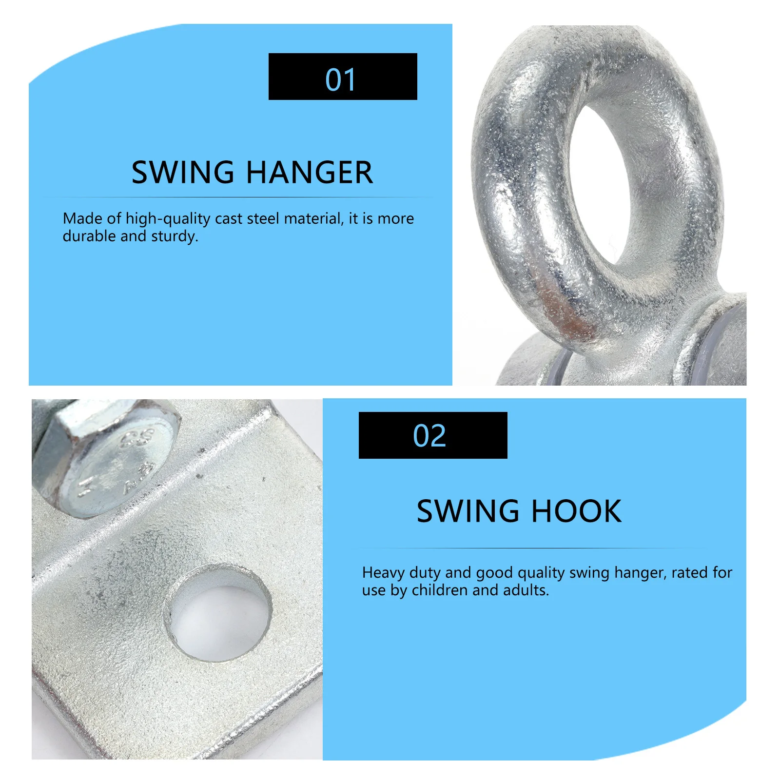 

1Set Stable Swing Hook Cast Steel Heavy Duty Safety Clasp Durable for Hammock Swing Rattan Chair Outdoor Indoor