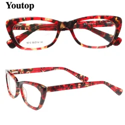 Tortoise Women Cat Eye Glasses Frames for Women Optical Eyeglasses Frames Acetate Fashion Square Pattern Rx Eyewear Retro Red
