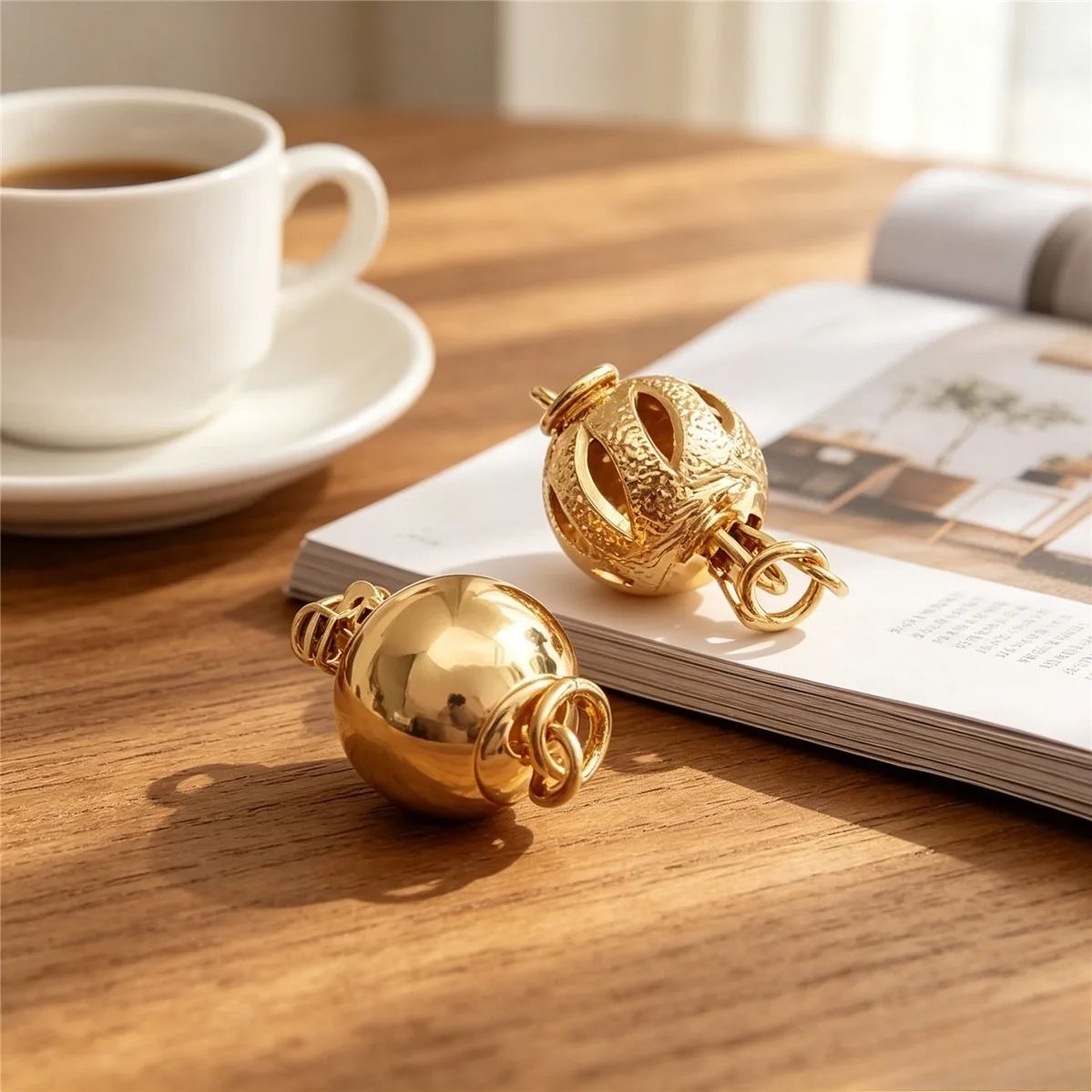 Brass 14K Gold Plated Hollow Lantern Ball Pearl Insert Clasp DIY Necklace Jewelry End Findings