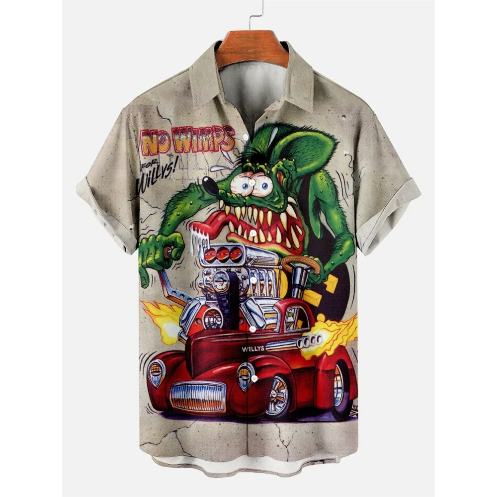 Chemise hawaïenne à manches courtes pour hommes, haut décontracté, vêtements rétro, respirant, drôle, mode estivale