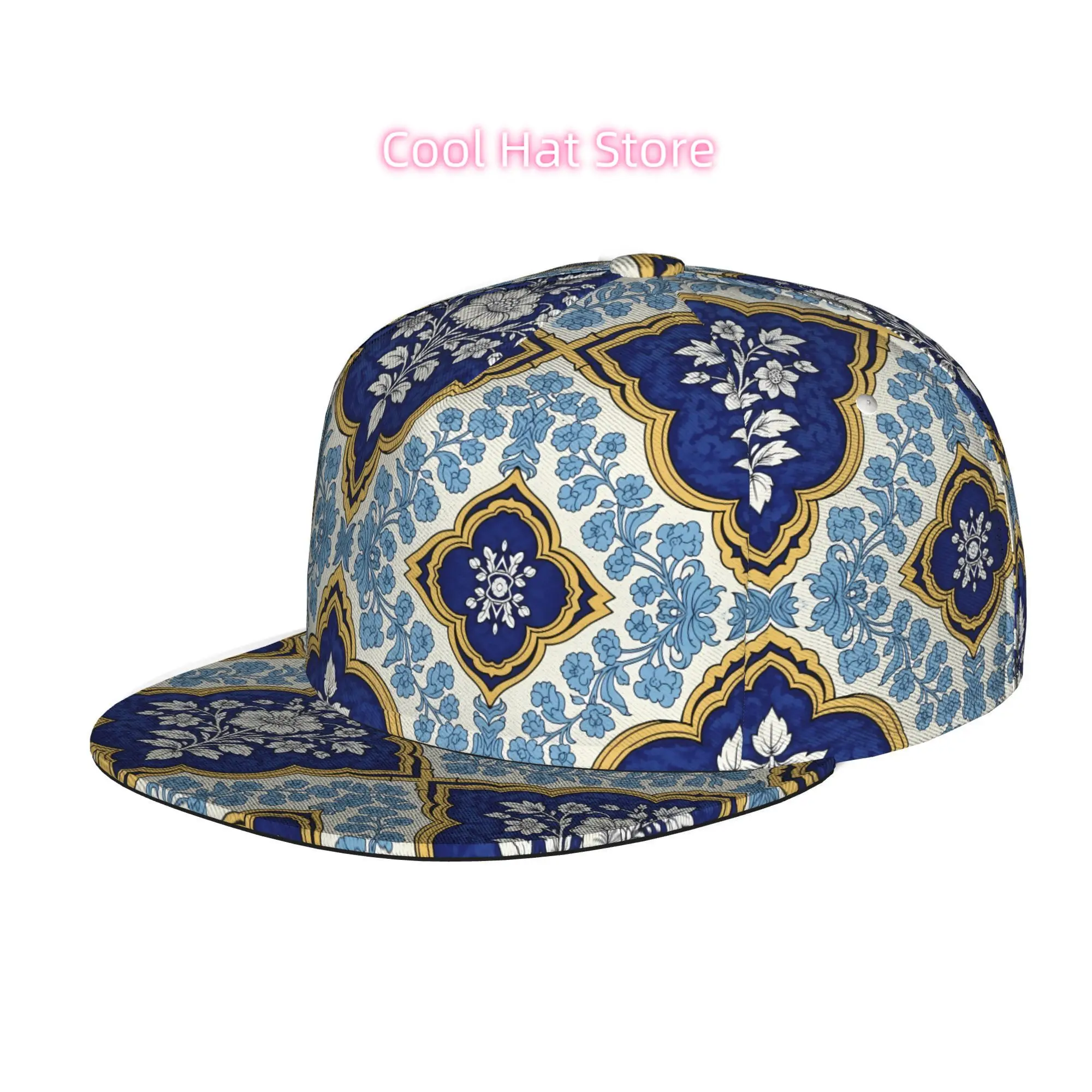 Men's & Women's Adjustable Snapback Baseball Cap with Print Brim - Flat-Top Lightweight Hat, Machine Washable Suitable for Casua