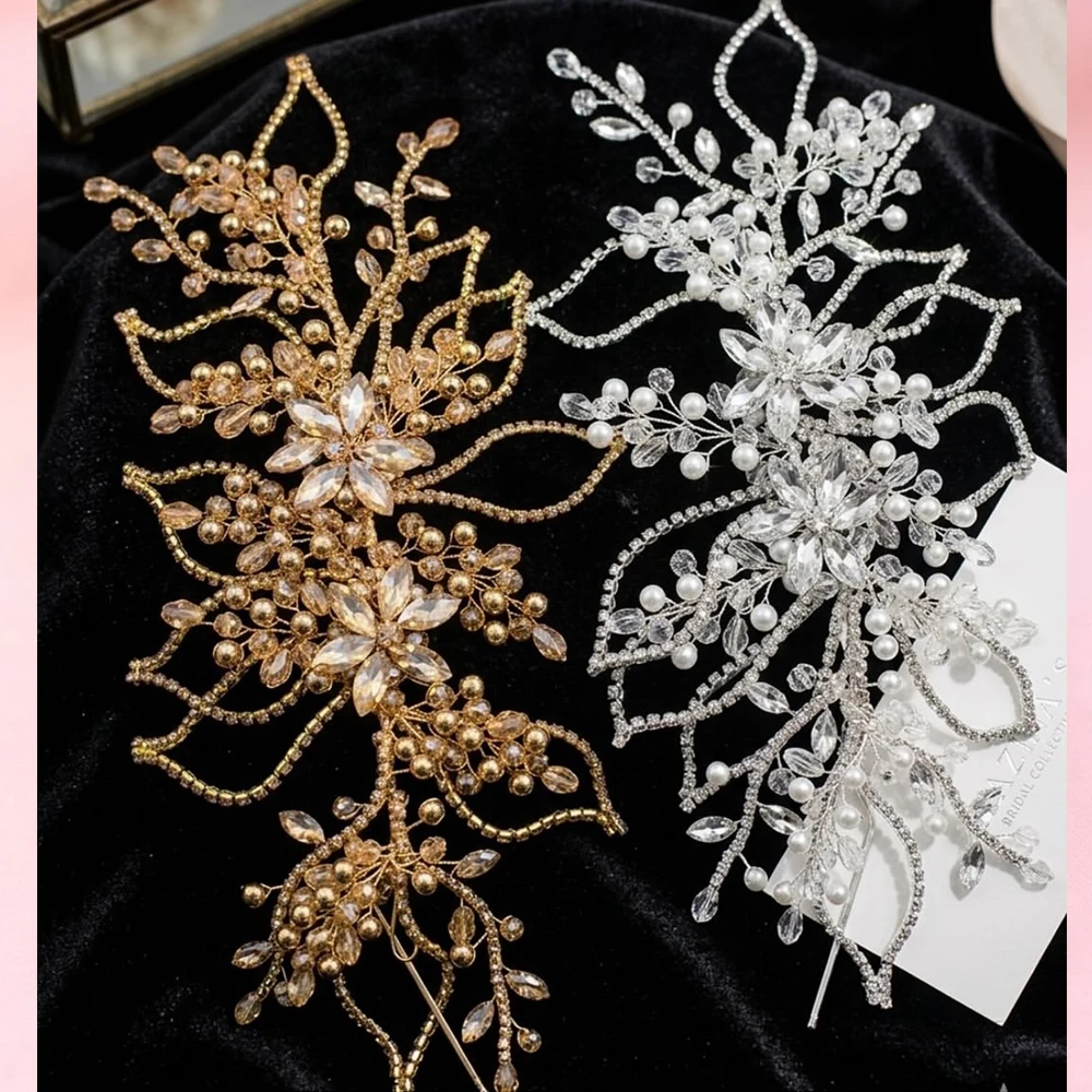 DZ284 Bridal Rhinestone Headband Crystal Tiara for Women Pearl Wedding Headpieces for Bride Prom Birthday Party Hair Accessories