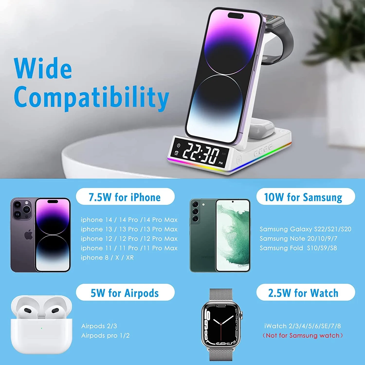 Wireless Charger for Multiple Apple Devices 3 in 1 Wireless Charging Station Dock for iPhone 14 13 12 Watch 8 7 6 SE AirPods Pro