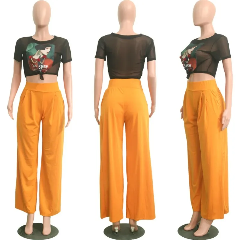 Pantalones Palazzo holgados e informales para mujer, pantalón plisado de pierna ancha y cintura alta, pantalones largos con bolsillos y cintura