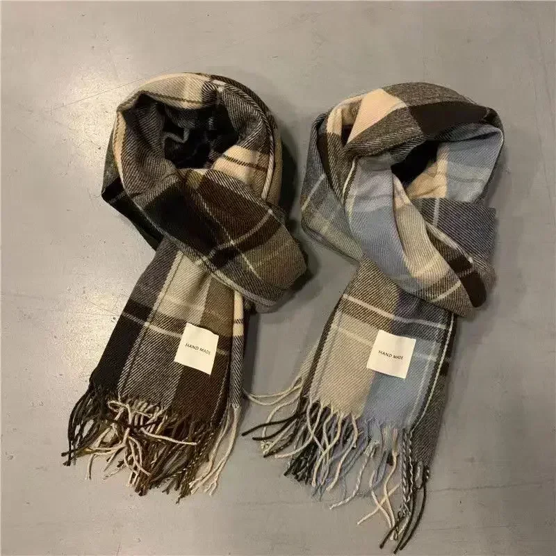 Korean Fashionable Scarves Simple Practical Checked Pattern Scarf Winter Warm Large Scarf Unisex Versatile Scarf