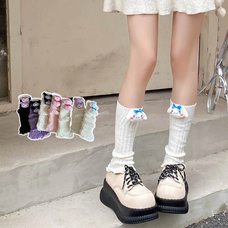 Sanrio Hello Kitty Women's Leg Warmers Lolita Long Sock Wool Knitted Foot Cover Arm Warmer Autumn Winter Crochet Heap Sock