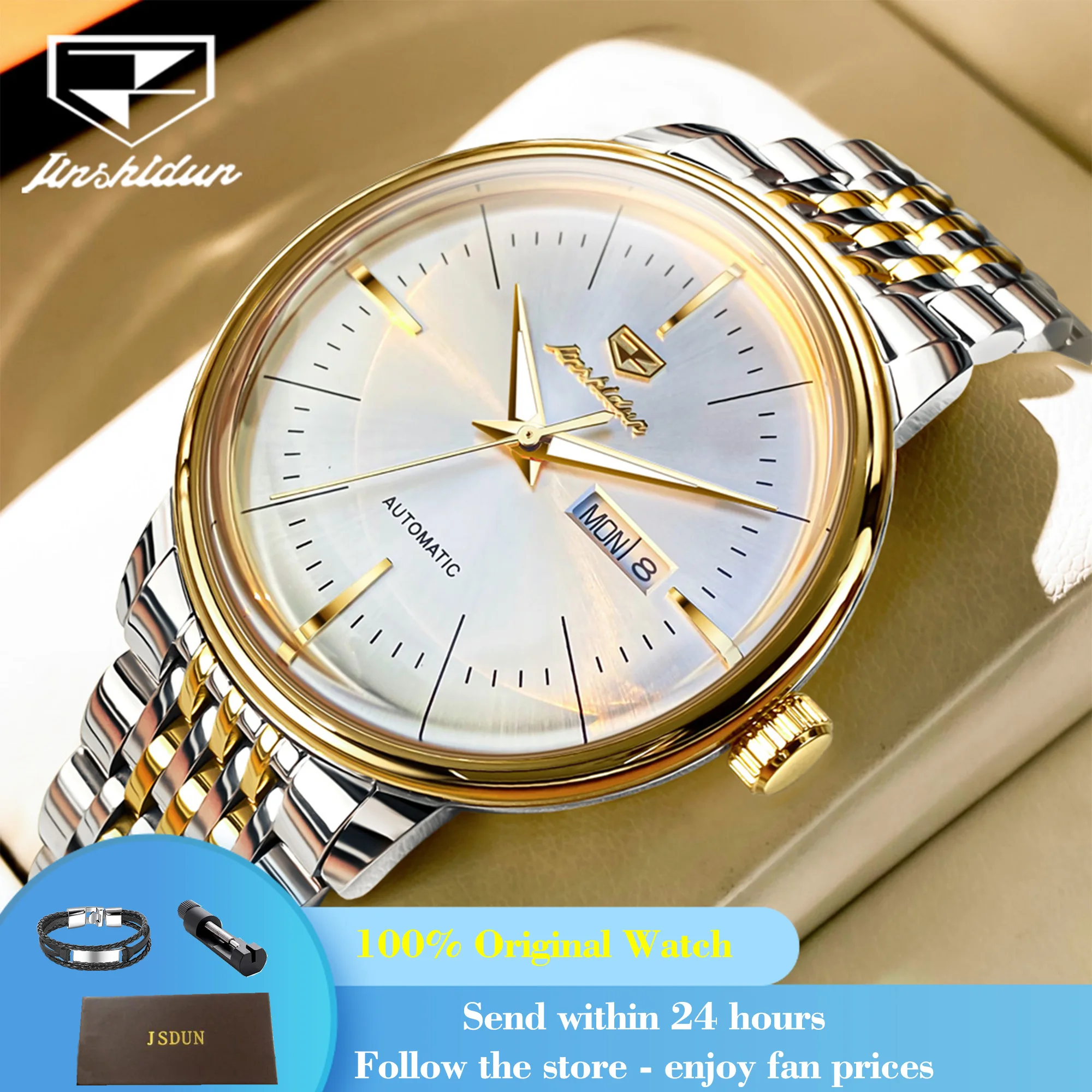 

JSDUN 8938 Man Watch Simple Fashion Stainless Steel Original Mechanical Watch For Men Dual Calendar Automatic Dress Wristwatch