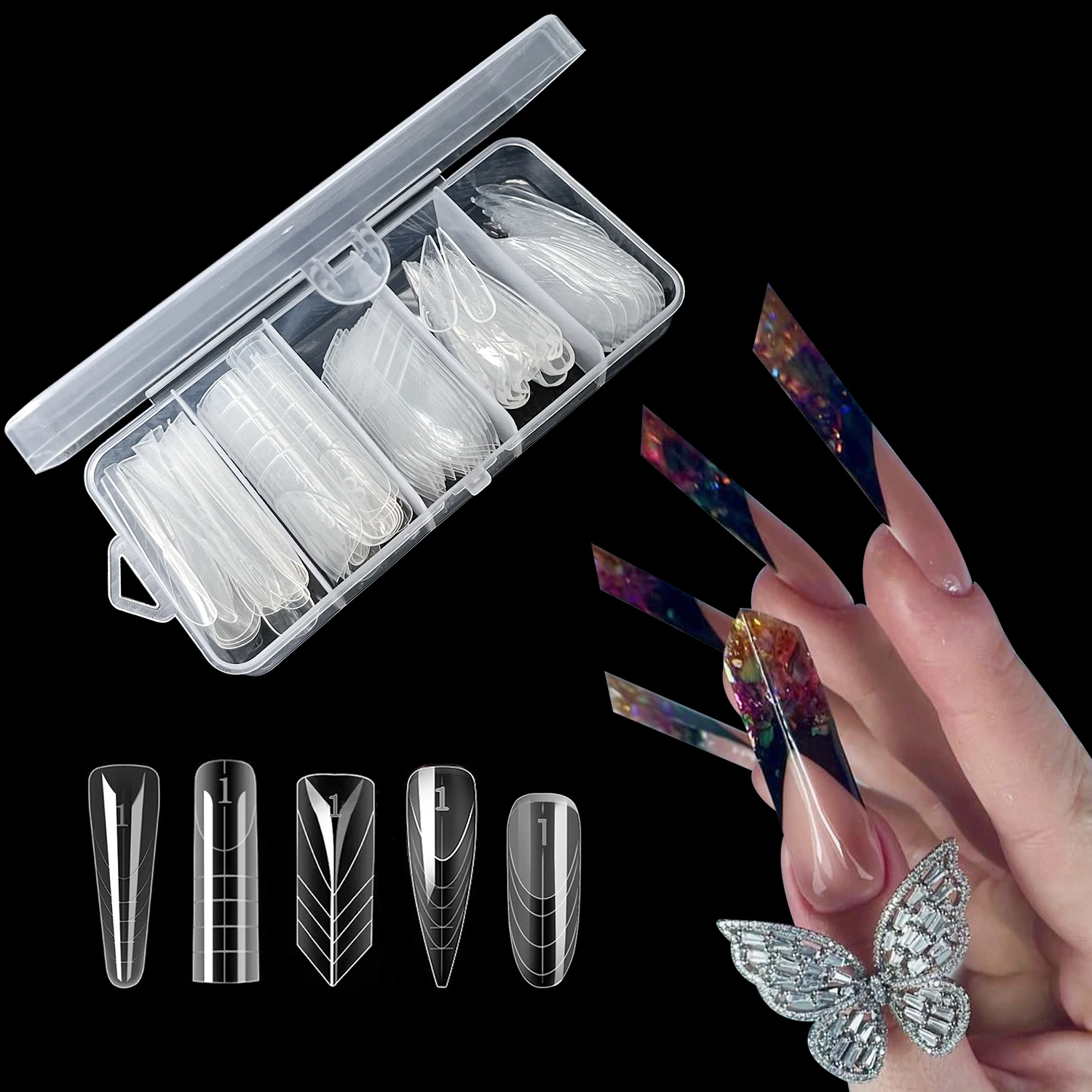 

75 шт., набор двойных форм для французских ногтей, двойные формы для поли-наращивания гель-формы для ногтей, наборы акриловых форм для маникюра, смешанные 5 стилей