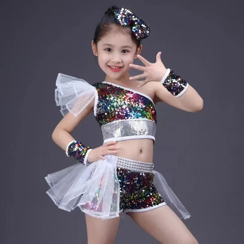 New style Dance Wear Girls Jazz Dance Street  Performance Costumes Children's Modern model Catwalk Sequin Costumes Skirts