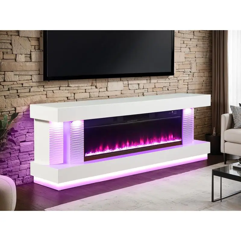 

Современная подставка для телевизора с электрическим каминным обогревателем, дисплеем по Фаренгейту и Цельсию, белая отделка для гостиной