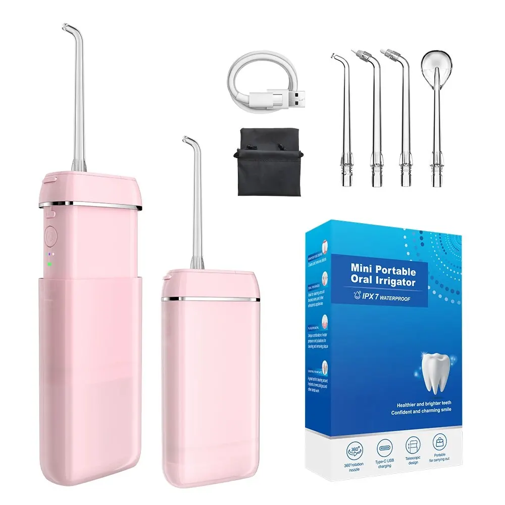 Portable Oral Irrigator Dental Water Jet 3 Modes Rechargeable 140ML Tank Water 4 Nozzles Waterproof Flosser For Teeth Whitening