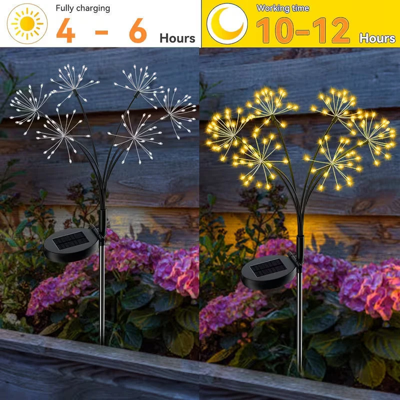 6-Head Solar Automatic Switch Copper Wire Flower Lights Outdoor Garden Decor Firework Lights for Courtyard Pathway Lawn Lamp