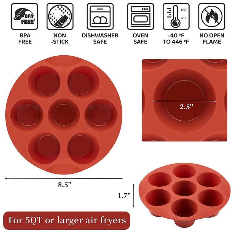 Silicone Muffin Pans for Air Fryer Non-Stick 7 Cups Air Fryer Egg Bites Mold Baking Pan for Muffin Cake Cupcake Tart Bread images - 6