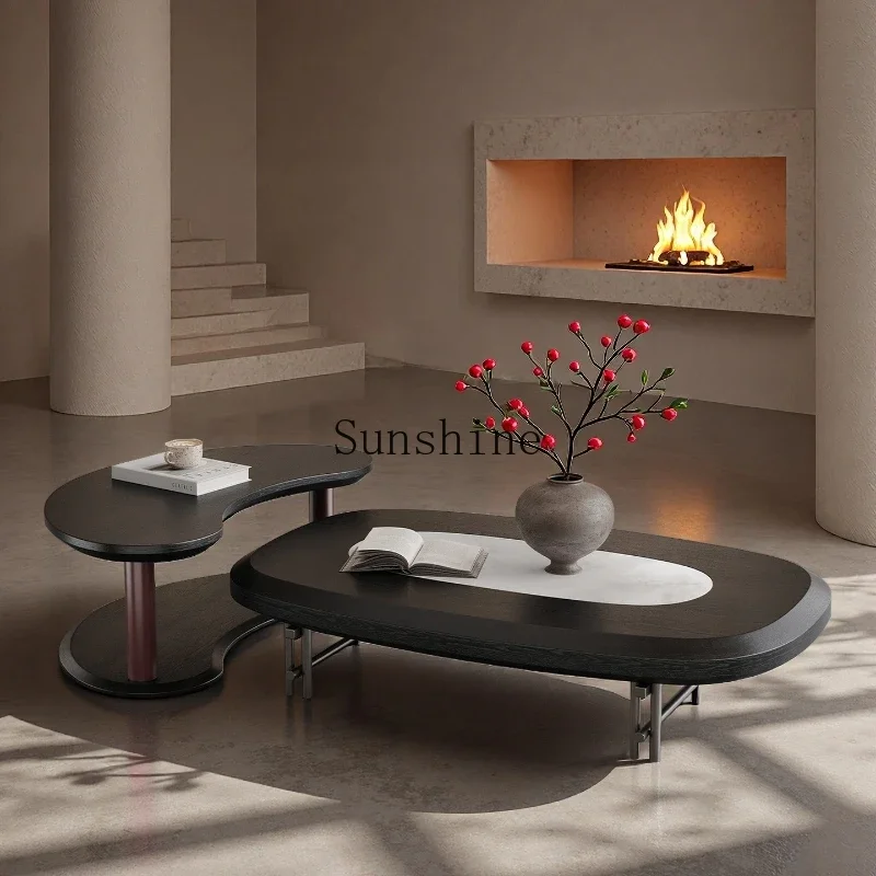 

Italian living room household light luxury oval tea table wabi sand wind luxury stone coffee table
