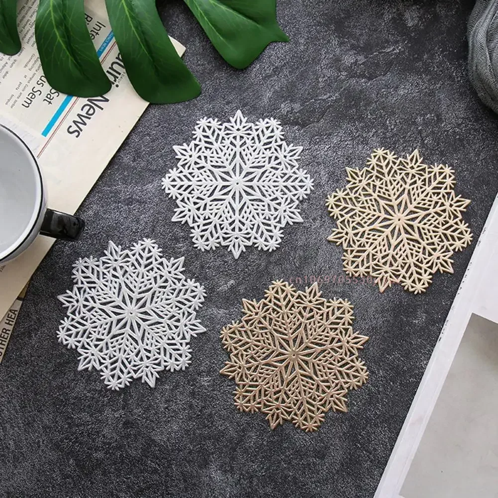 Decorative Placemat Non-slip Table Mat Decorative Christmas Snowflake Cup Coaster Non-slip Hollow-out Design for Table Mat