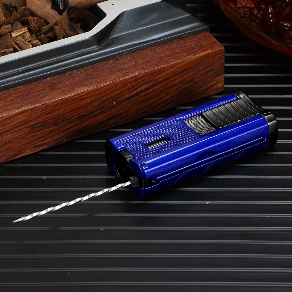 LUBINSKI 3 Torch Lighters Cigar Accessories Metal Portable With Needles Draw Tool Cigar Punch Butane Cigar Lighter