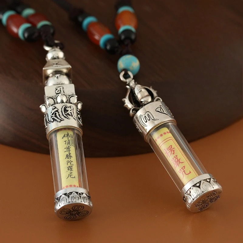 Transparent Acrylic Tube Dharani Five-wheel Tower Vajra Pestle Stupa Bottle Pendant with Miniature Scriptures