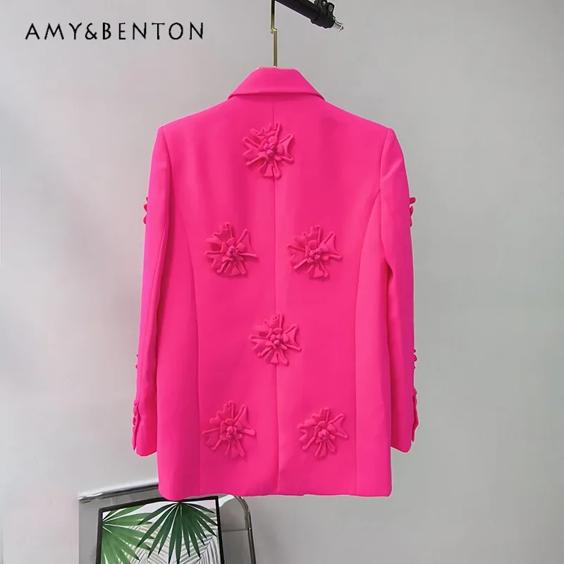 Frühling Herbst Neue High-end-Anzug Frauen Lange ärmeln Blazer Temperament Flare Hosen Blume Mode 2 Stück Sets frauen Outfits