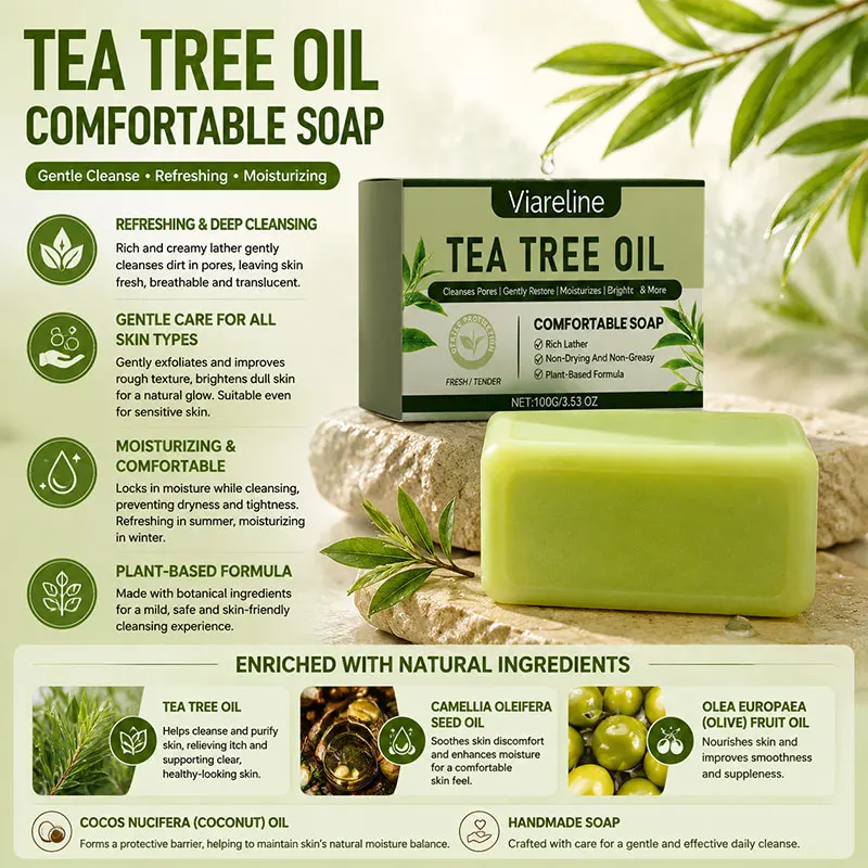 Tea Tree Oil Soap For Face & Body Wash Soap Bar Cleaning Gentle Exfoliating Relieve Itch Moisturizing Dry Skin Handmade Soap