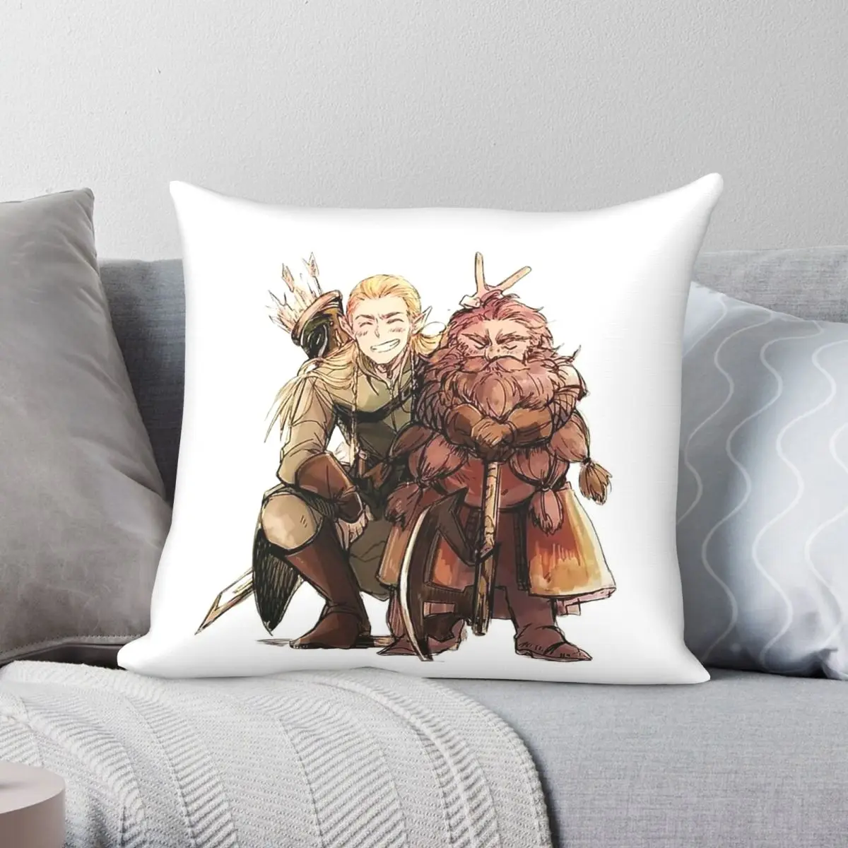 Funda de almohada cuadrada Legolas & Gimli, funda de almohada decorativa con cremallera y patrón de terciopelo de lino y poliéster, funda de cojín para el hogar, 45x45