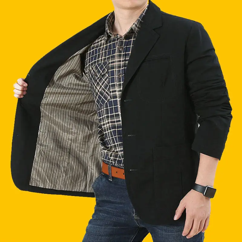 2024 Spring Autumn Blazer Jacket Men Casual Cotton Washed Coat Mens Blazer Suit Jackets Cargo Outerwear Plus Size Coats