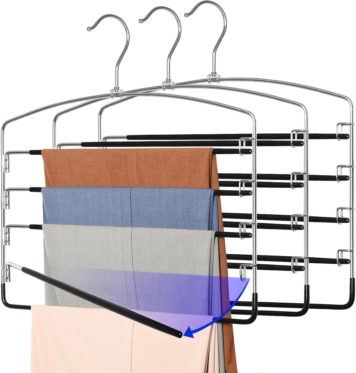 

Компактный 5-уровневый органайзер для брюк, леггинсов и джинсов — нескользящая конструкция, прочная сталь