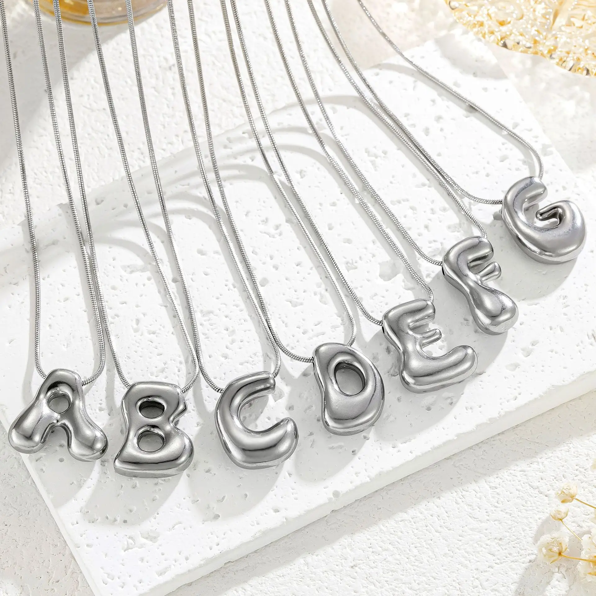 

Chunky Bubble Balloon 26 Letter Initial Pendant Necklace for Women Fine Box Chain Thick Alphabet Choker Birthday Gifts Jewelry