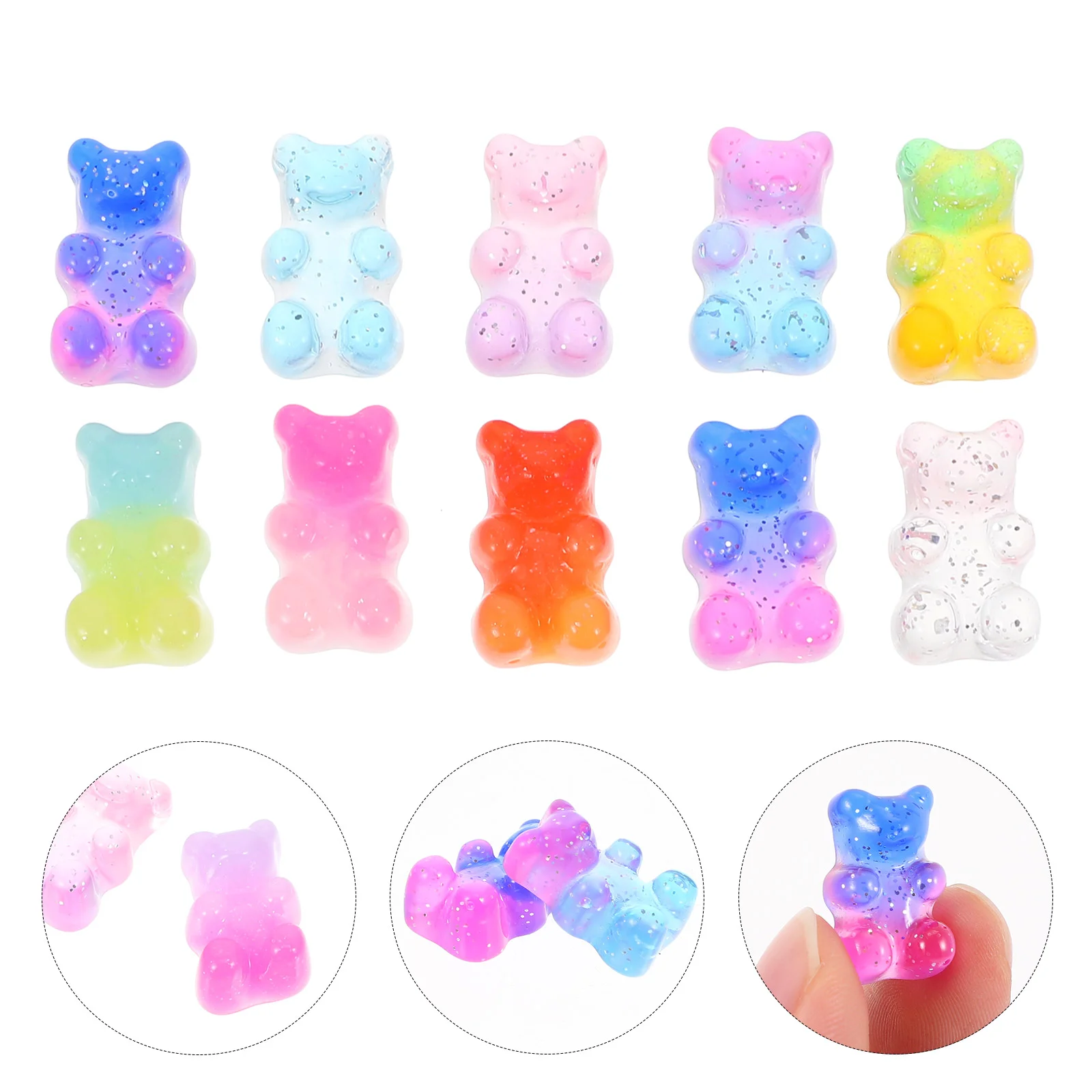 100 Pcs Cartoon Resin Bear Stuffed Animals Craft Loose Beads Glitter Hair Clips Charms