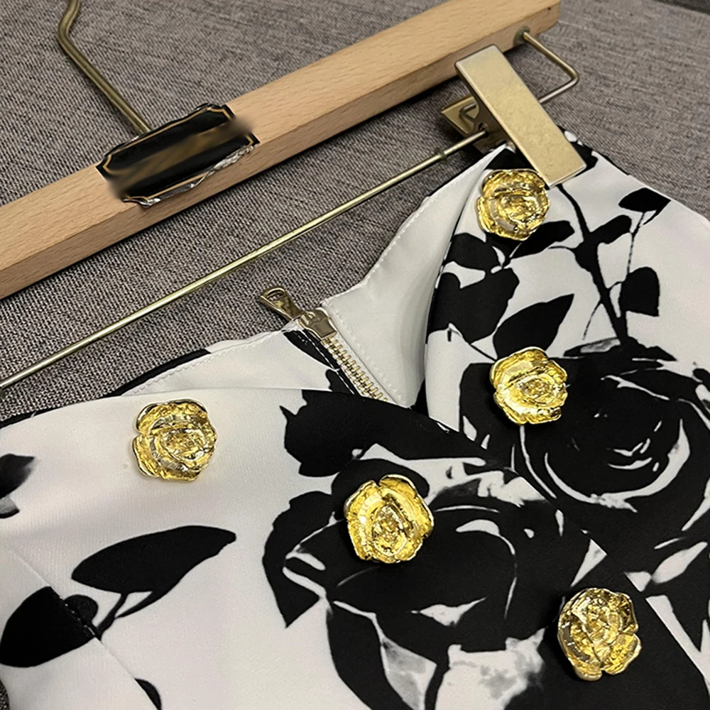 TWOTWINSTYLE النمط الفرنسي خمر طباعة التنانير للنساء عالية الخصر تقسم مشبك معدني وردي الحلو شيك تنورة الإناث KSK508739