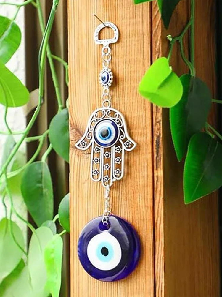 e Devil\'s Eye Glass Eye Pendant Turkish Jewelry, Blue Eyes Alloy Palm Pendant.