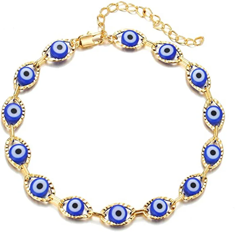 Blue Evil Eye Bracelet Hand of Fatima Turkey Thousand Eyes Wish Handmade Women's Resins Bead Bangle Elastic Bracelets Jewelry