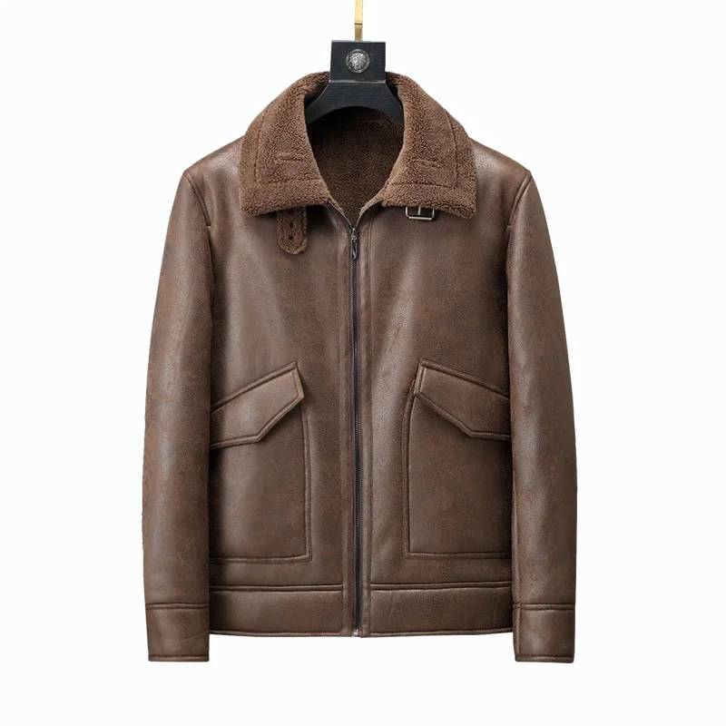 Fall/winter men\'s suede jacket plus velvet Man lapel thickened warmth fashion boutique faux leather outer/large size men PU coat
