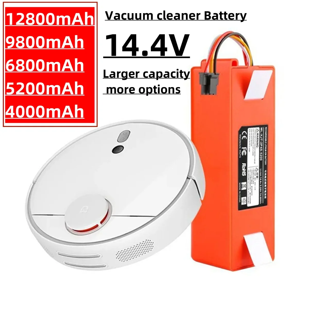 

Replacement Battery for Xiaomi Roborock Robotic Vacuum Cleaner S55, S60, S65, S50, S51, S5 MAX S6 Parts, 14.4V, 12800mAh