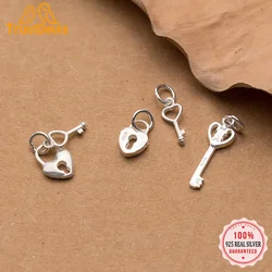 TrustDavis New Fashion Real 925 Sterling Silver Sweet Romantic Heart Key Charm Pendant Handmade DIY Accessories Wholesale DZ132