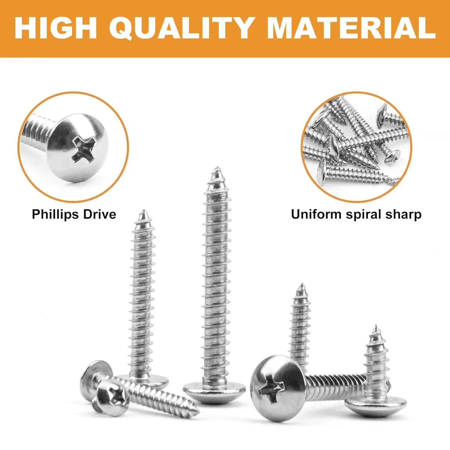 #10 Cross Recess Self-tapping Screws, 50Pcs Stainless Steel Pan Head Cross Wood Screws, Self-tapping Screws