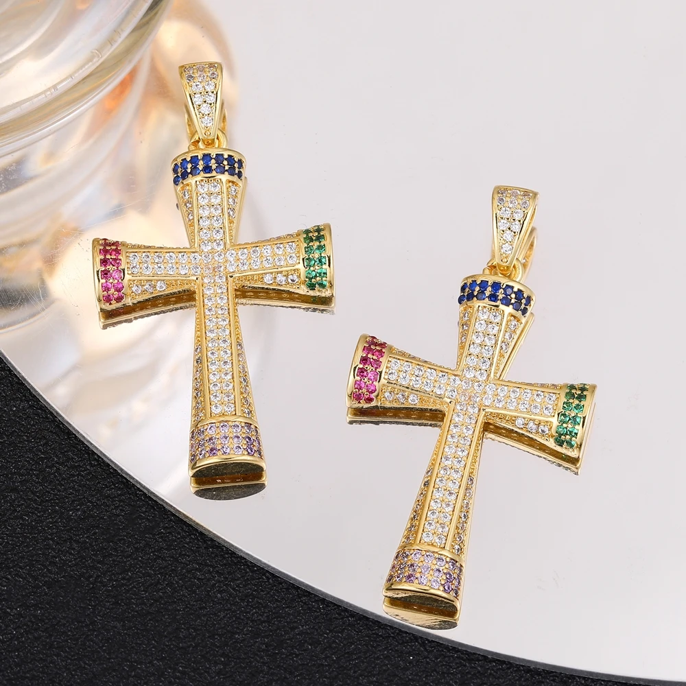 Juya 18K Real Gold Plated Creative Christian Cross Charms For Handmade Talisman Prayer Religious Pendant Jewelry Making