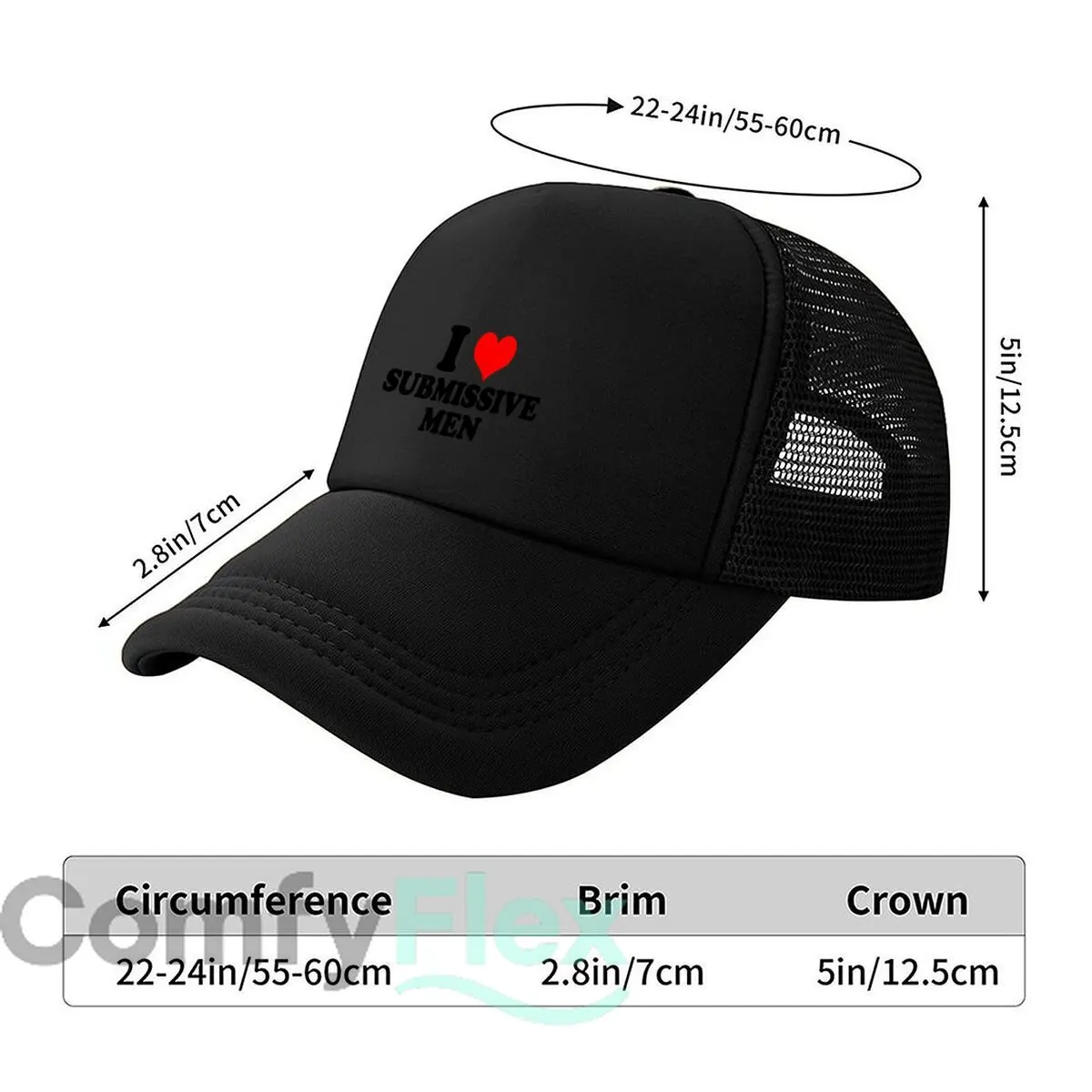 I Love Submissive Men Heart Typography Mesh Baseball Cap Hip Hop