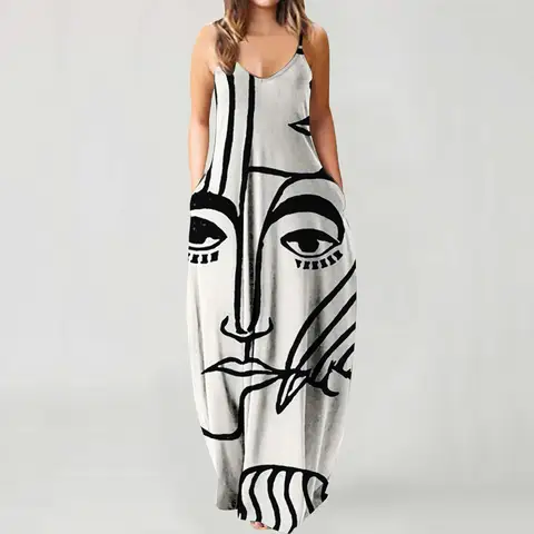 गर्भवती महिलाओं के लिए समर स्ट्रैपलेस लॉन्ग ड्रेस, एब्सट्रैक्ट फेस डिजिटल प्रिंट के साथ, स्टाइलिश, स्ट्रीटवियर के लिए आरामदायक, हवा पार होने योग्य 10 best sales मातृत्व मैक्सी ड्रेस - №4