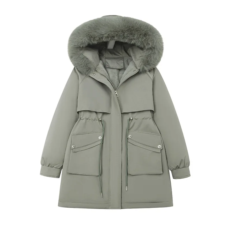 Veelzijdig katoenen gewatteerd damesjack met capuchon, middellange afneembare 2025, wintermodieuze bovenkleding voor dames
