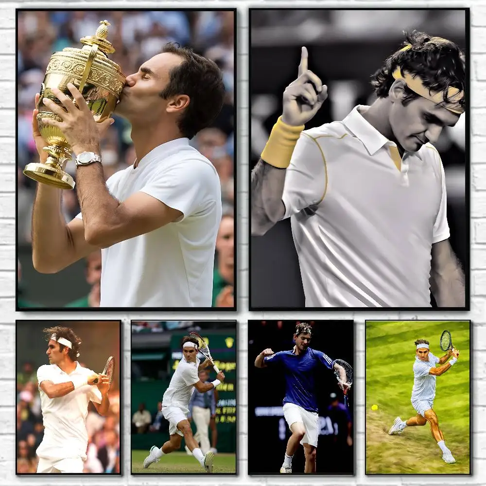 Ball Game Star R-roger Federer Poster Self-adhesive Art Waterproof Paper Sticker Coffee House Bar Room Wall Decor