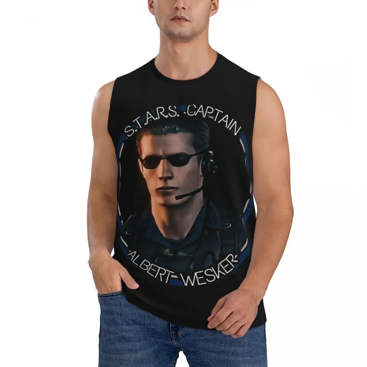 Captain Albert Wesker Men Sleeveless Tank Tops Quick Dry Breathable Gym Fitness Running Summer Casual Sport Vest