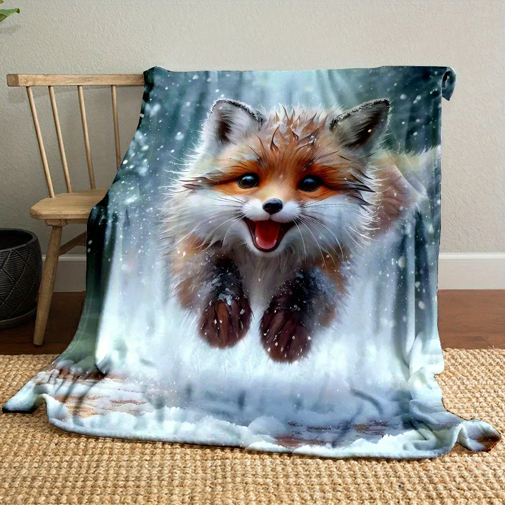 Cozy Flannel Fox Print Throw Blanket – Soft, Reversible, All-Season Comfort for Home or Office, Perfect Gift for Family and Frie