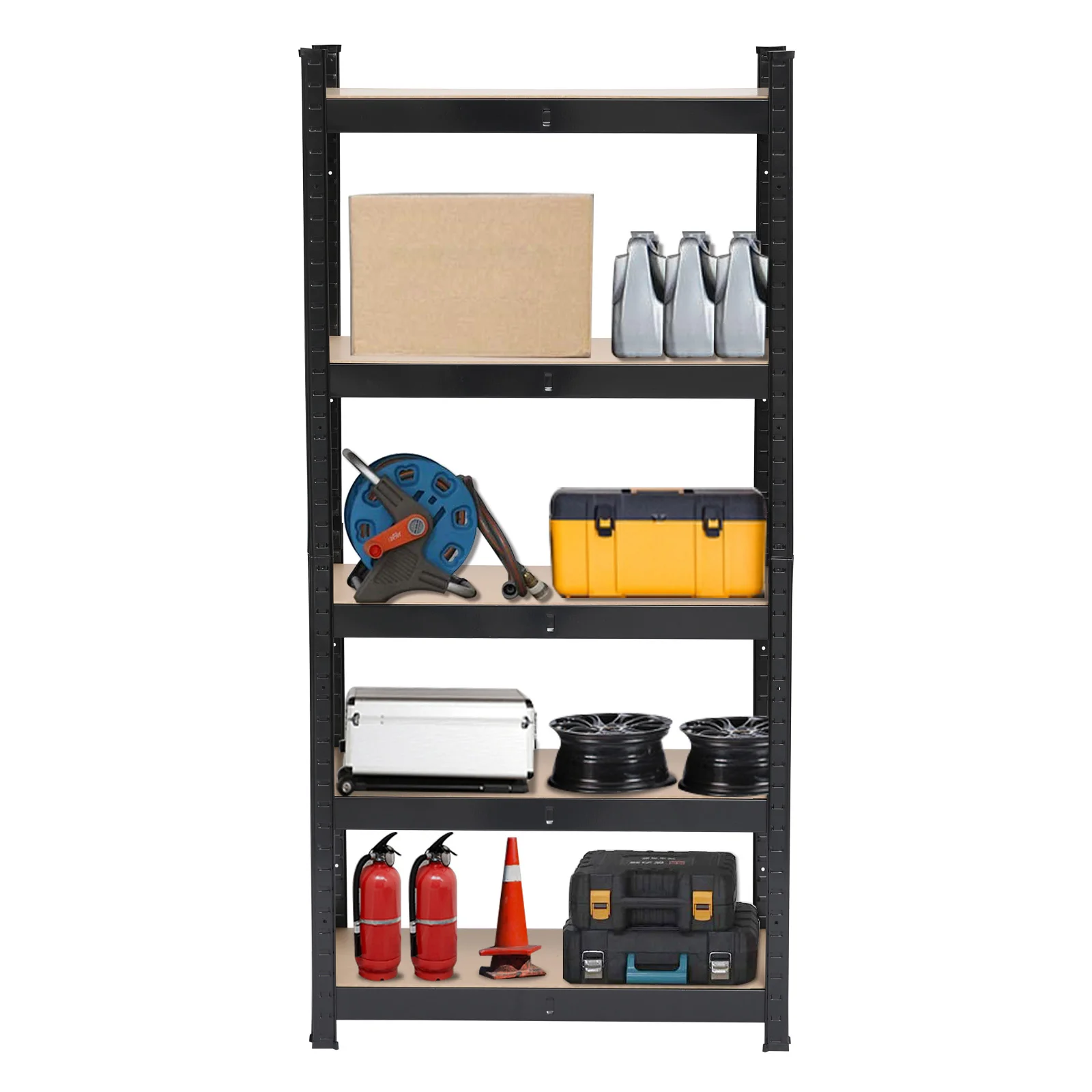 5 Tier Heavy Duty Metal Shelving Rack Unit Garage Storage Shelf Boltless Design MDF Boards Adjustable for Home Black
